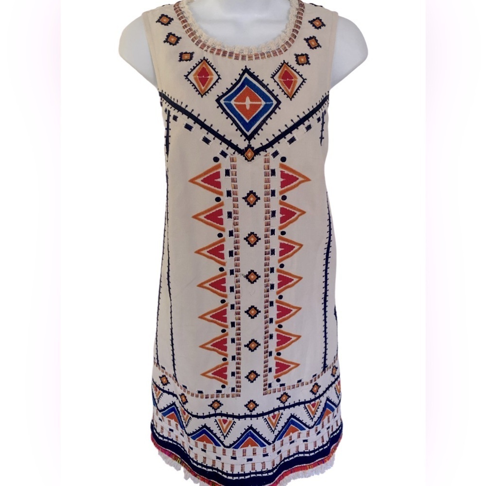 Anthropologie White and Multicolor Sleeveless Dress